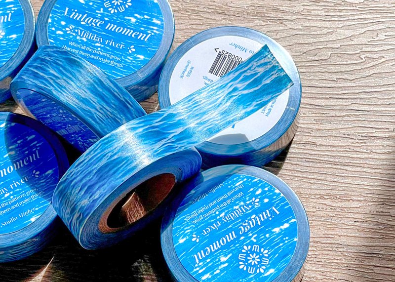 Midday river Washi masking tape (minher studio) cute vintage - 紙膠帶/和紙/PET - 紙 藍色