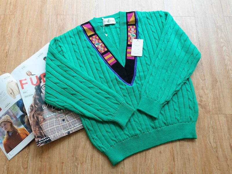Vintage on / brand new pullover no.90 - สเวตเตอร์ผู้หญิง - วัสดุอื่นๆ สีเขียว