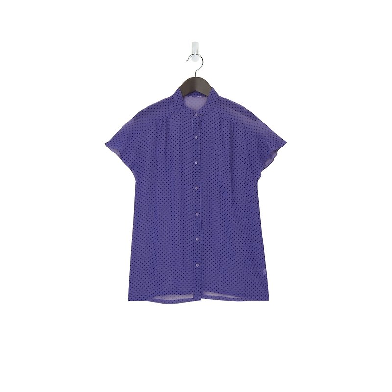 A‧PRANK: DOLLY :: Vintage VINTAGE purple black water jade dot stand-up vintage short-sleeved shirt - เสื้อเชิ้ตผู้หญิง - ผ้าไหม 