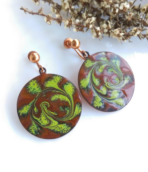 老時光角落 Vintage Jewelry 西洋古董飾品 Copper 手工 旋轉綠 栓式耳環