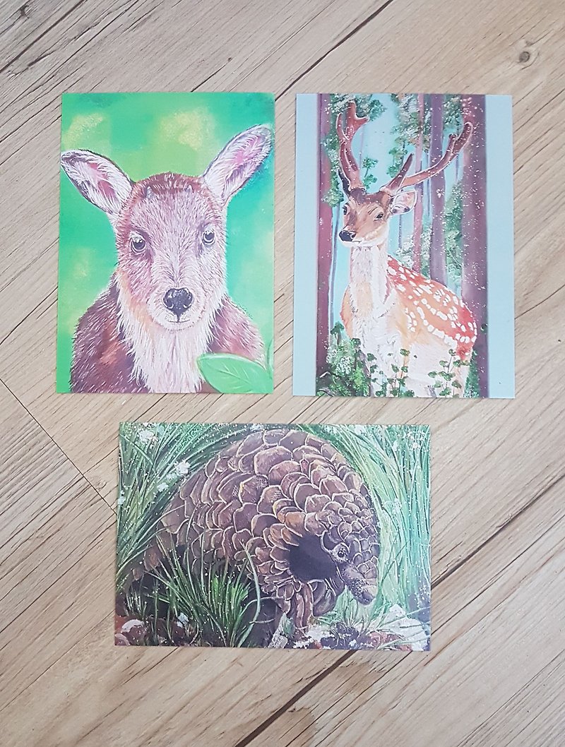 Taiwan endemic postcard/long-bred goat/sika deer/pangolin - Cards & Postcards - Paper Multicolor