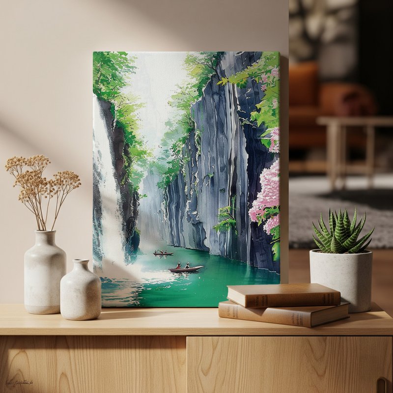 日本製帆布掛畫・高千穗峽、宮崎・日本風景・送禮、擺設 - 壁貼/牆壁裝飾 - 棉．麻 