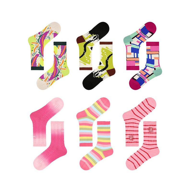 Doodling tube socks female breathable gift box socks exchange gifts - Socks - Cotton & Hemp Pink