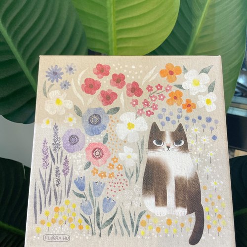 印樂網圓夢館 【Flora原創設計】花花喵 | 20×20CM 無框畫