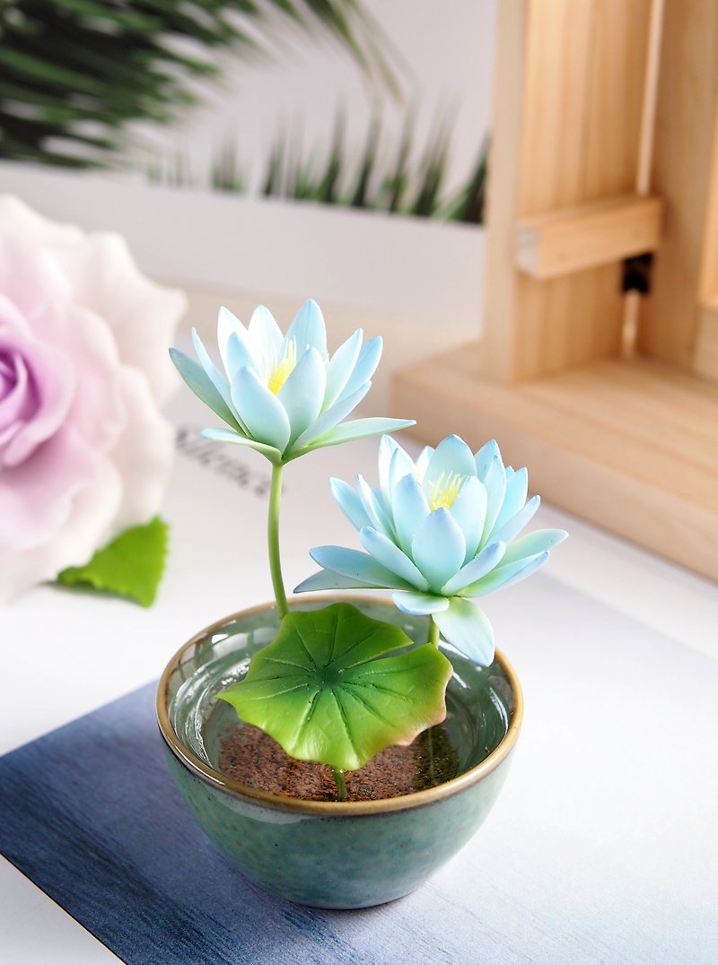Cold Porcelain Clay/Clay Floral Art-Water Lily Small Potted Plant/Gift - ตกแต่งต้นไม้ - ดินเหนียว 