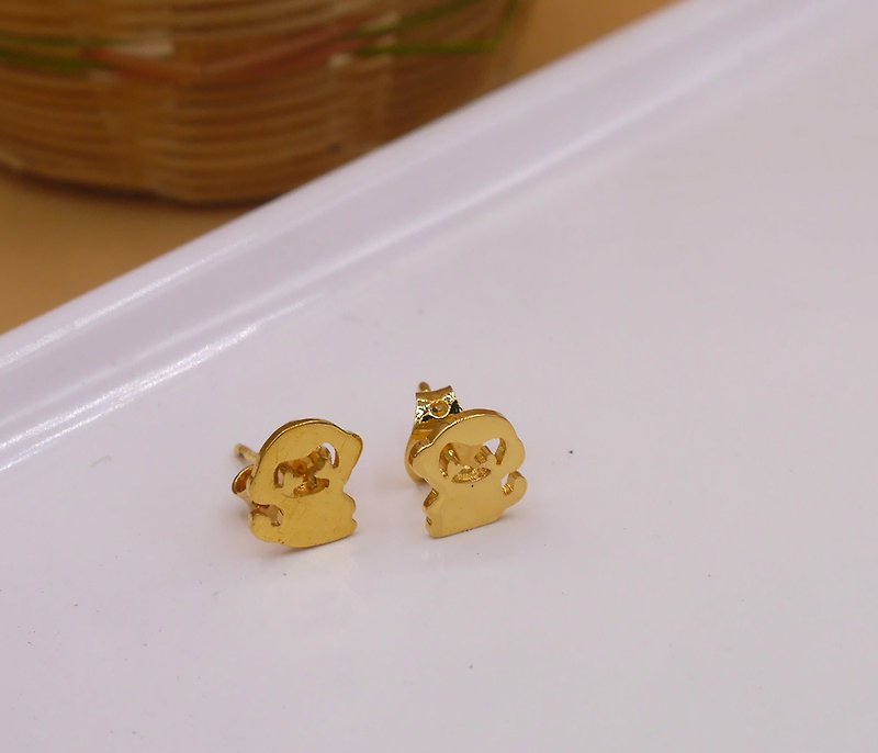 Handmade Little Monkey Earring - Gold plated on brass Little Me by CASO jewelry - 耳環/耳夾 - 其他金屬 金色
