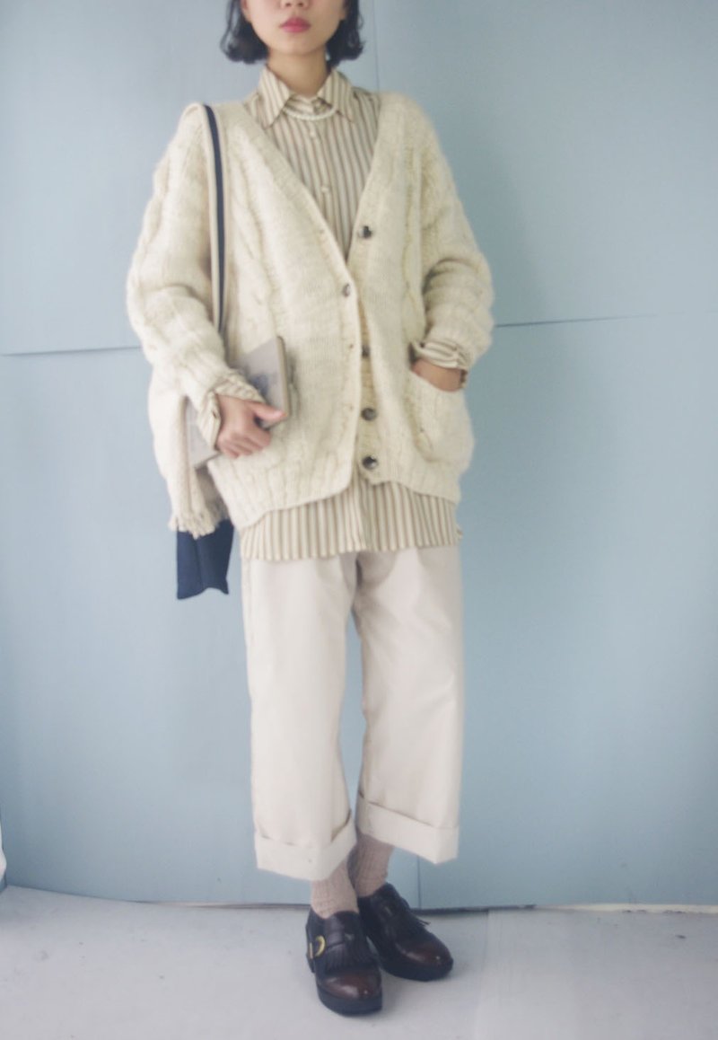 Treasure hunting vintage - three-dimensional thick knit open white sweater jacket has been scheduled not to order - สเวตเตอร์ผู้หญิง - ขนแกะ ขาว