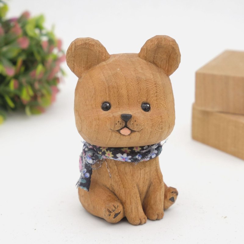 I want to be a room wood carving animal_Little Bear Cherry Wood Log Color (Log Engraving Craft) - Stuffed Dolls & Figurines - Wood Black