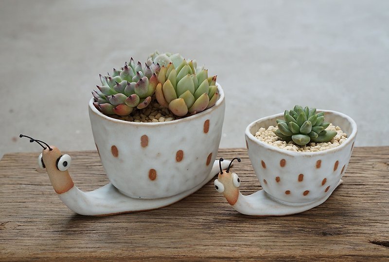 Snail pot , Snail plant pots , Handmade ceramics , pottery - 植栽/盆栽 - 陶 白色