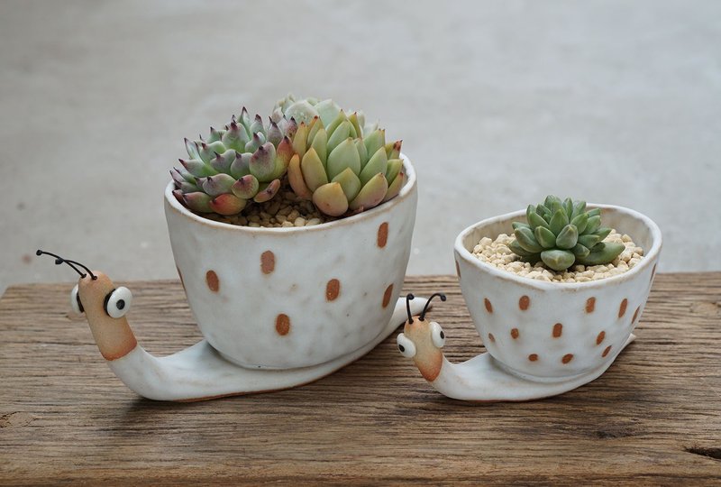 Snail pot , Snail plant pots , Handmade ceramics , pottery - 盆栽/植栽 - 陶 白色