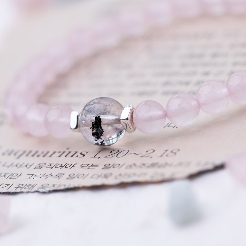 粉晶系列 6mm粉晶10mm閃靈鑽白水晶手鏈 - 手鍊/手環 - 水晶 粉紅色