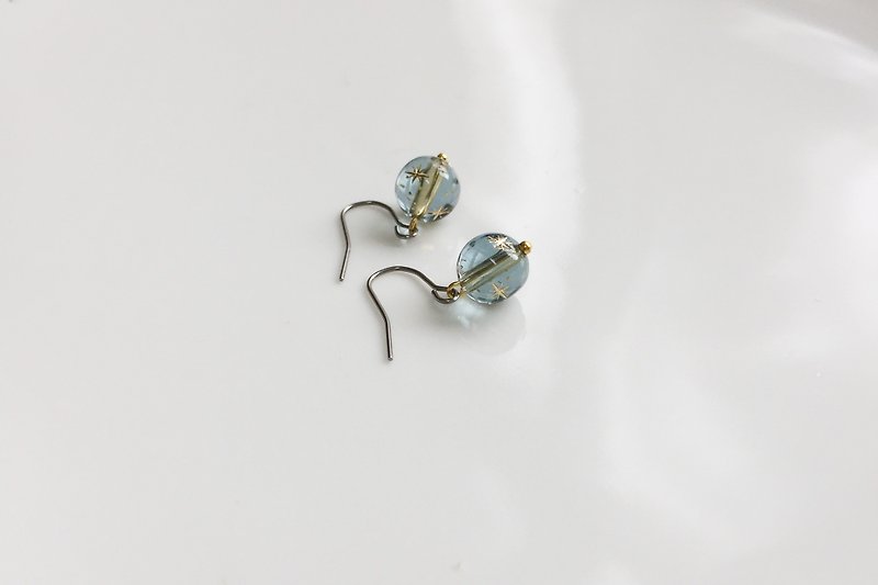 Stardust shape glass earrings - Earrings & Clip-ons - Other Metals Blue