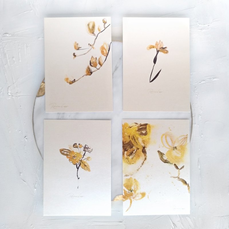 【CL珠光明信片】手繪金色花卉－春夏秋冬 全套4入組 - 卡片/明信片 - 紙 