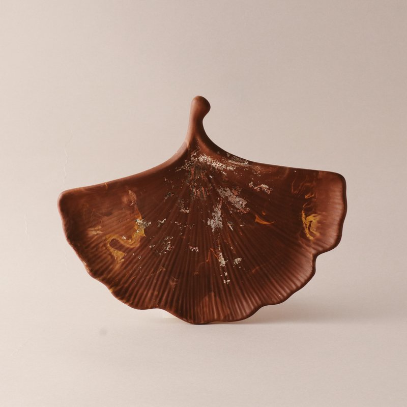 Jesmonite英國礦石樹脂/葉盤- 金箔藝術大理石紋 - 擺飾/家飾品 - 環保材質 咖啡色