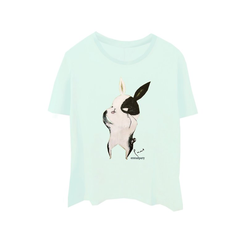 emmaAparty illustrator T: playful rabbit - เสื้อยืดผู้หญิง - ผ้าฝ้าย/ผ้าลินิน สีน้ำเงิน