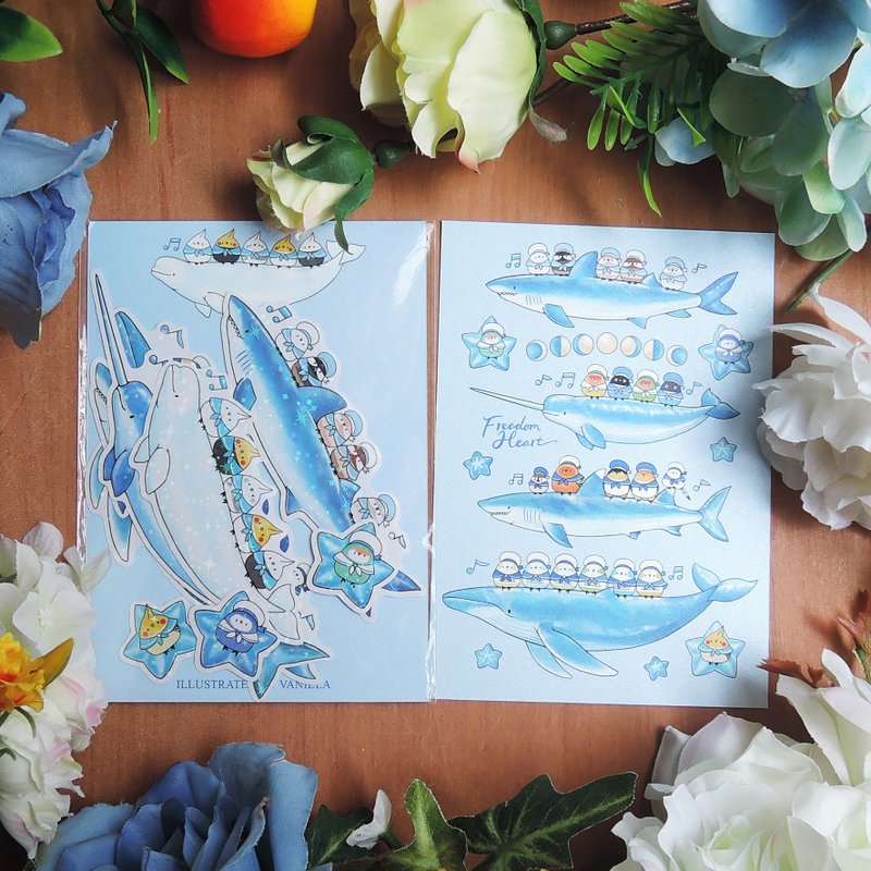 Little Bird's Sea Travel Sticker Set - สติกเกอร์ - กระดาษ สีน้ำเงิน