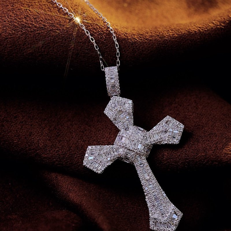 【WhiteKuo】18k Diamond Cross Pendant - สร้อยคอ - เพชร ขาว