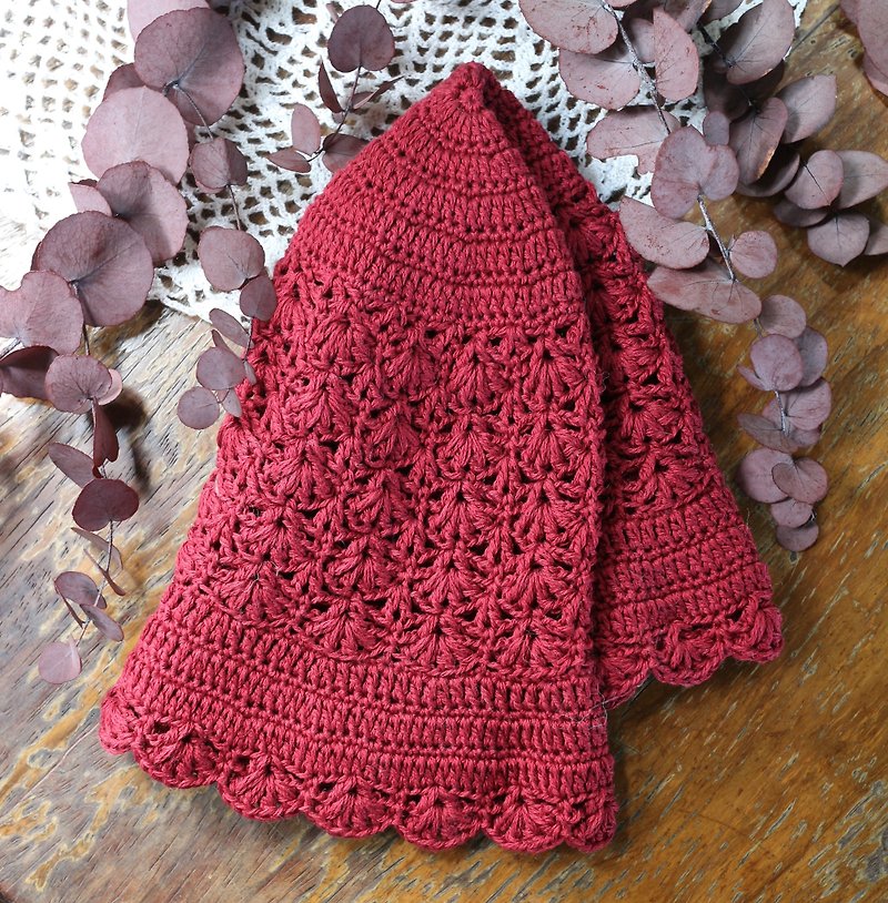 Handmade - Summer Scrub - Cotton Lady Hat - Hand Knit - Travel/Light Travel/Birthday Present/ Careful - หมวก - ผ้าฝ้าย/ผ้าลินิน สีแดง