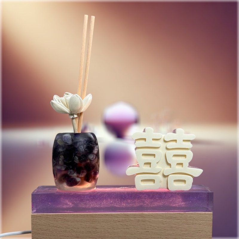 淨念開運水晶平安燈座系列 紫水晶 雙囍臨門  藝術燈飾 贈5ML精油 - 香氛/精油/擴香 - 樹脂 紫色
