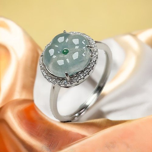 瓔珞珠寶盒 E.L.Jewelry Box 冰藍水翡翠花925純銀鑲嵌戒指 | 天然玉翡翠A貨