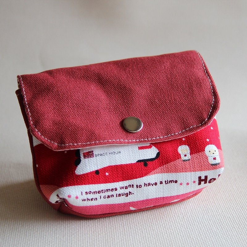 雙層有底零錢包, 朱紅色帆布, 飛機太空梭 - 零錢包/小錢包 - 棉．麻 紅色