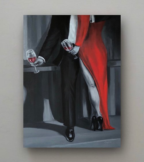 OsipovArtStudio Original Oil Painting On Canvas Love Painting Women Artwork Black And Red Art