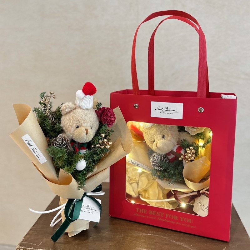 [Meet Eternity] Christmas bear bouquet gift imported from Japan, everlasting cedar bouquet - ช่อดอกไม้แห้ง - พืช/ดอกไม้ 