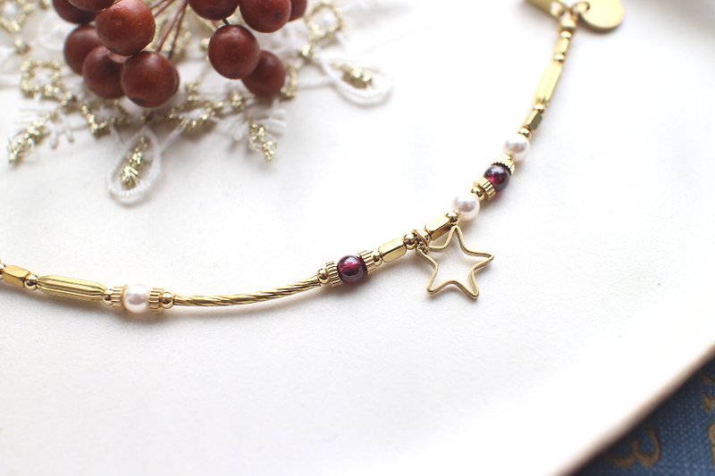 Wish stars-Garnet brass bracelet - Bracelets - Gemstone 