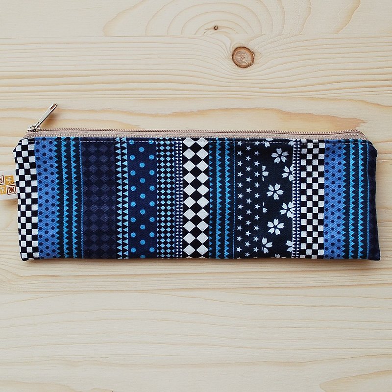 Simple style _ blue zipper wide version chopsticks bag - ตะเกียบ - ผ้าฝ้าย/ผ้าลินิน สีน้ำเงิน