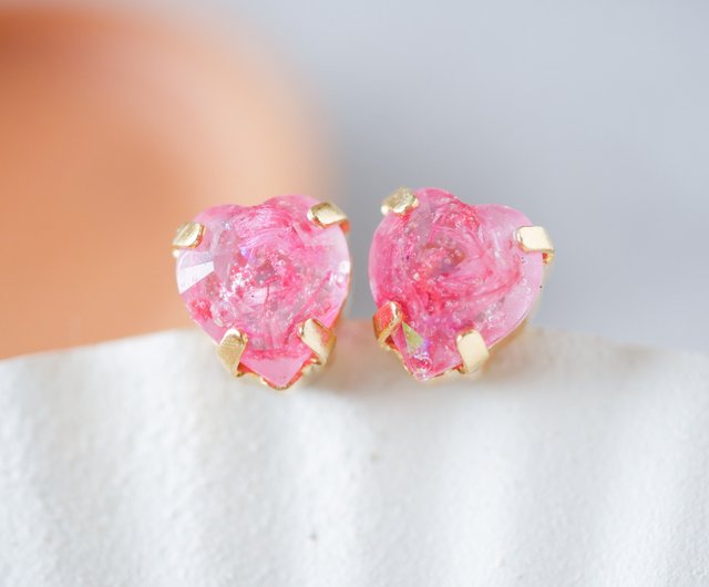 heart-shaped bijou/pierce/kasumi grass/pink/P-382 - Shop