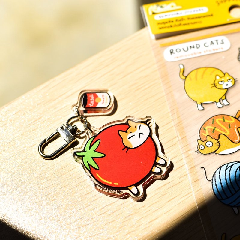Tomato Cat Acrylic Keychain / Airpod case pendant - 鑰匙圈/鑰匙包 - 壓克力 紅色