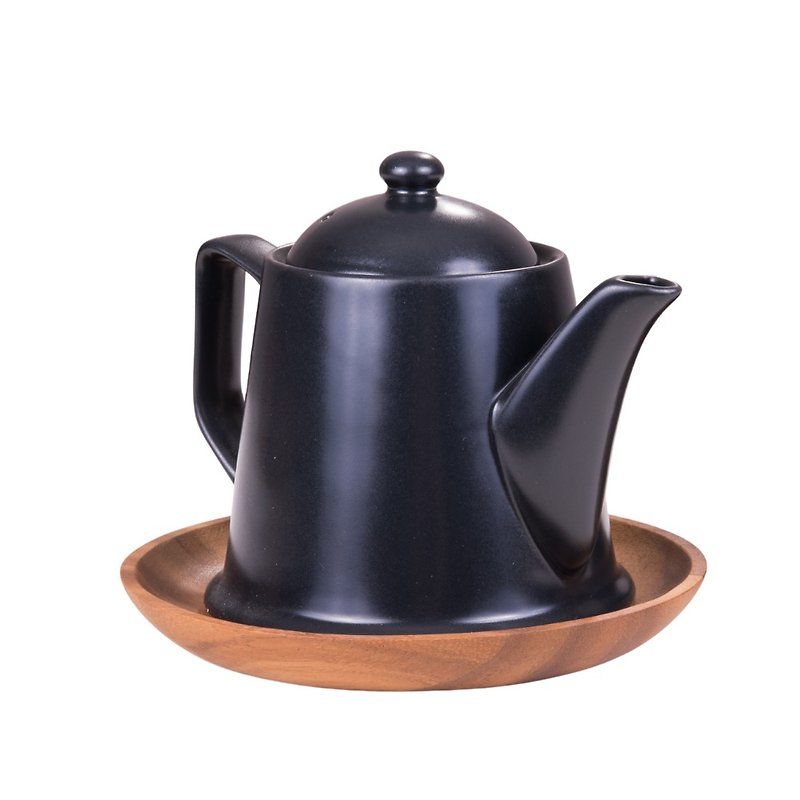 Teapot + wooden mat set - ถ้วย - โลหะ สีนำ้ตาล