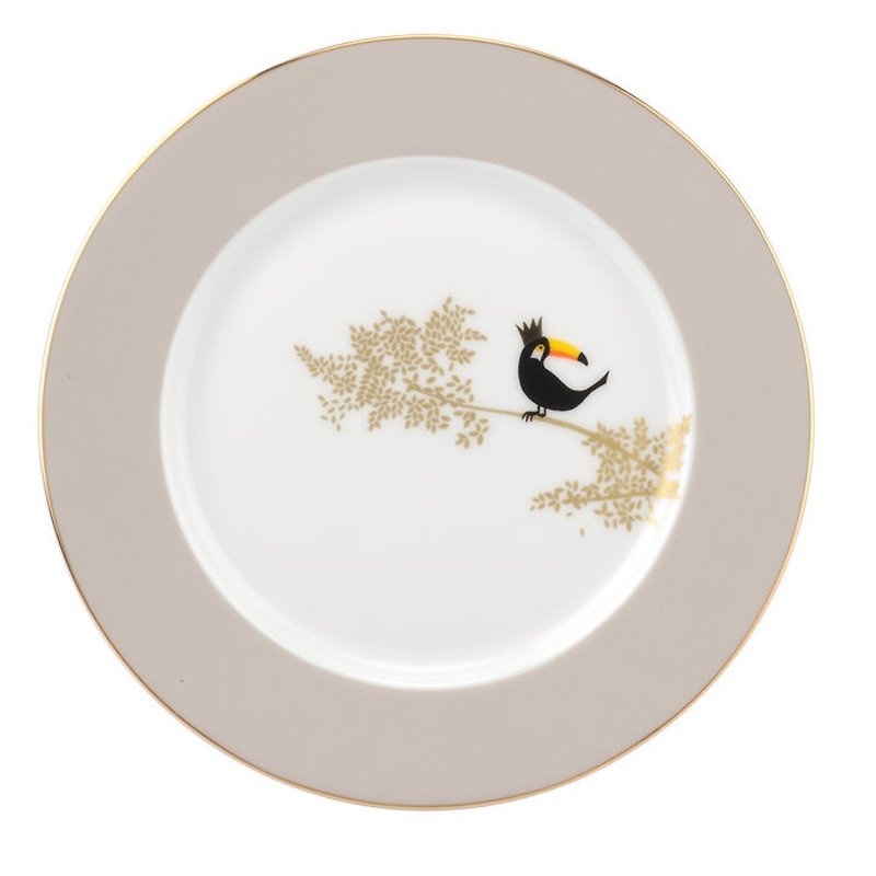 Sara Miller London for Portmeirion Piccadilly Collection Cake Plate - Toucan - Plates & Trays - Porcelain White