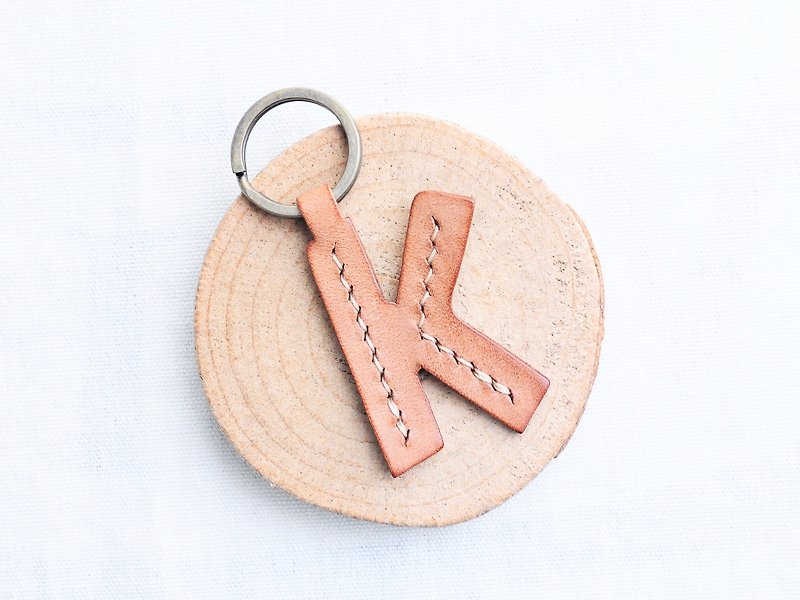 Initial K letter keychain - ash leather group well stitched leather material bag key ring Italy