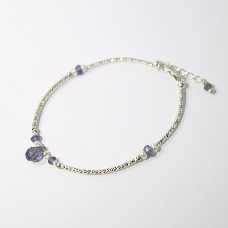 Dazzling~cordierite_natural pearl sterling silver bracelet - Bracelets - Gemstone Blue