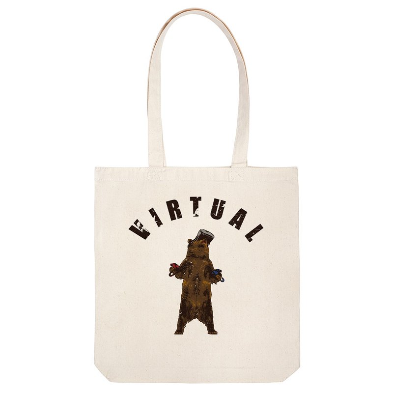 tote bag / VR bear - กระเป๋าถือ - ผ้าฝ้าย/ผ้าลินิน สีกากี