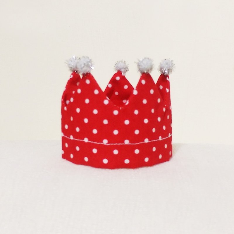 Ella Wang Design Crown 寵物 帽 皇冠 慶生 貓 狗 紅色 水玉點 - 寵物衣服 - 棉．麻 紅色