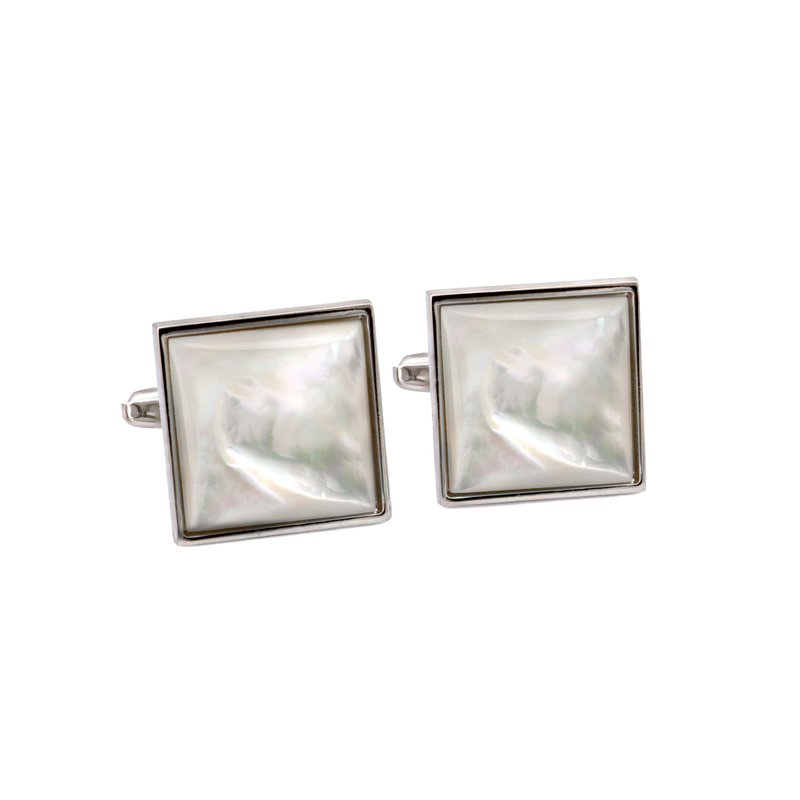 Square White Mother of Pearl Cufflinks - 袖扣 - 珍珠 銀色