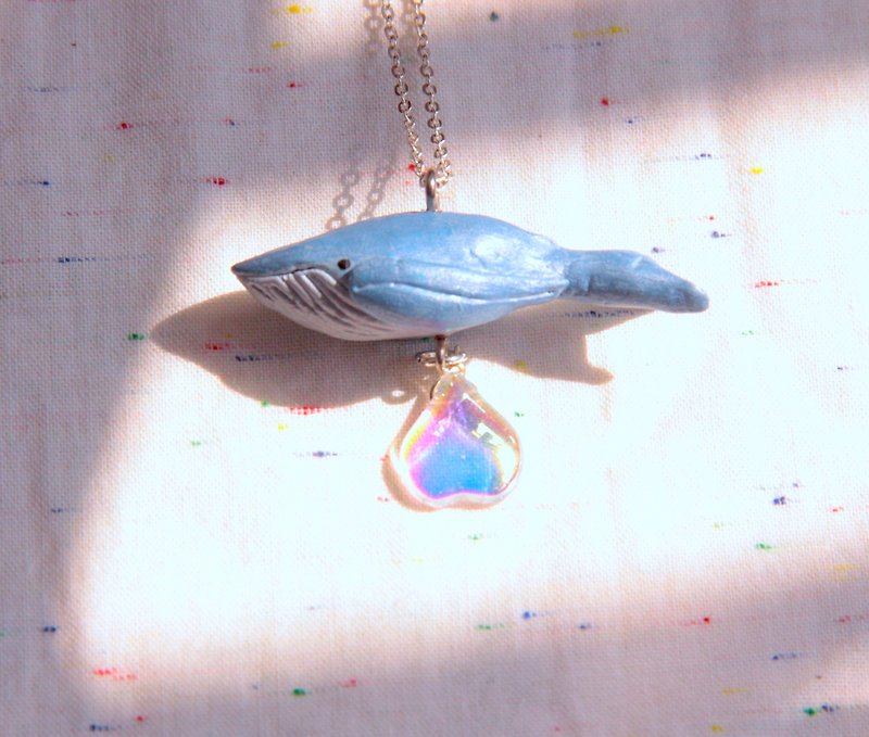 Humpback whale glass bead necklace three-dimensional clay necklace - Necklaces - Clay Blue