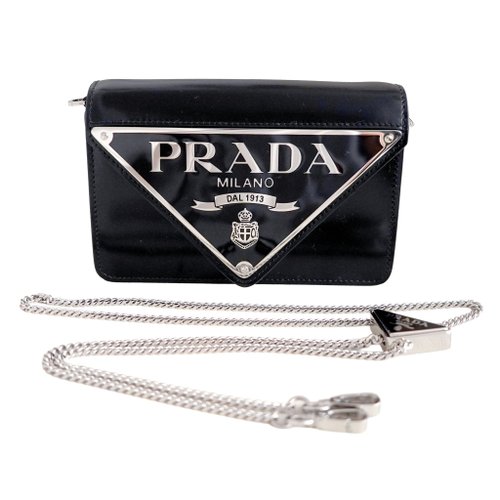 ☆送料関税込☆PRADA ロゴ パテント レザー ショルダーバッグ☆ プラダ PRADA ブリック ショルダーバッグ 2HV070 シルバー