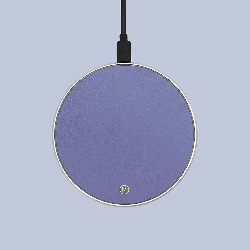 客製化禮物真皮革紫色馬卡龍無線充電盤充電線 - 無線充電盤/板/座 - 真皮 紫色