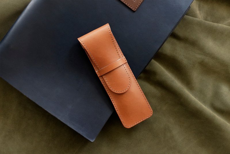 Italian vegetable tanned leather pen cover | chestnut brown - กล่องดินสอ/ถุงดินสอ - หนังแท้ 