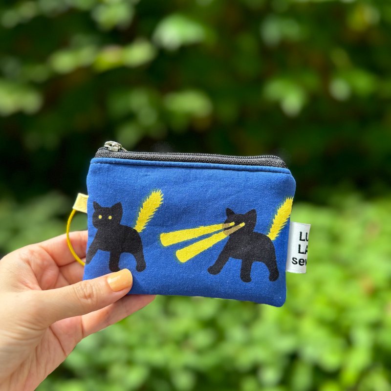 laser beam cat Coin purses - กระเป๋าใส่เหรียญ - ผ้าฝ้าย/ผ้าลินิน สีน้ำเงิน