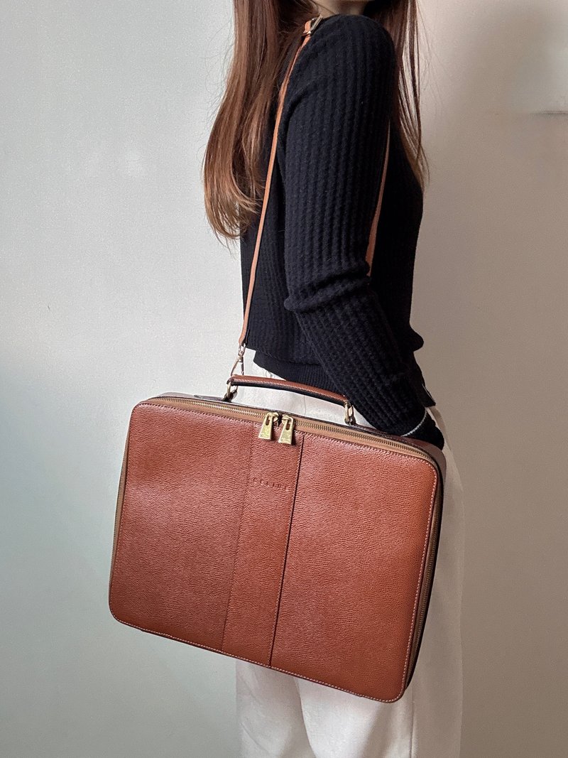 中古正品 Celine 蓆琳 金棕色真皮公事包 通勤包 筆電包 - 電腦包/筆電包 - 真皮 咖啡色