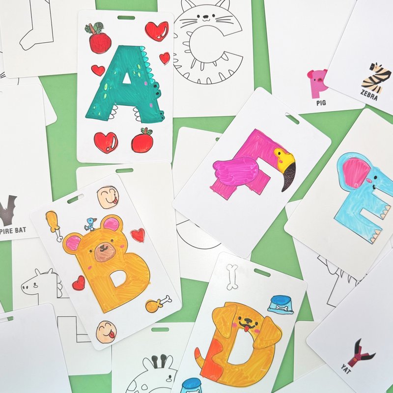 【全新推出】塗鴉英文字母學習卡/26字母親子上色組/早教教材 - 插畫/繪畫/寫字 - 塑膠 