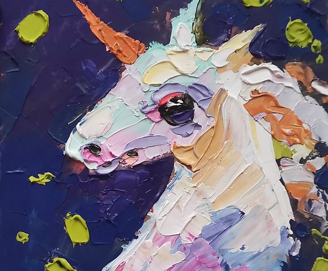 ユニコーン絵画妖精オリジナルアート油絵壁の装飾馬のアートワーク 