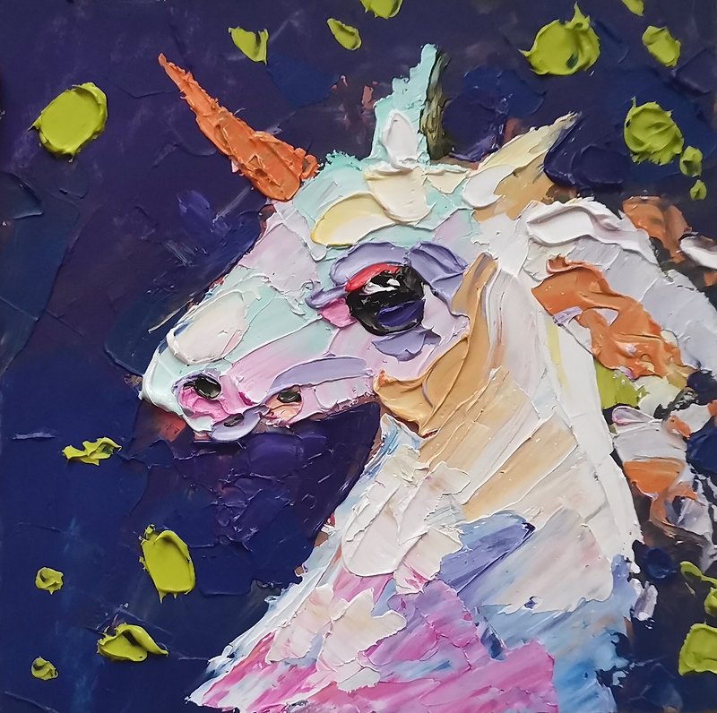 Unicorn Painting Fairy Original Art Oil Painting Wall Decor Horse Artwork
