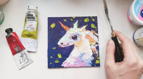 ユニコーン絵画妖精オリジナルアート油絵壁の装飾馬のアートワーク