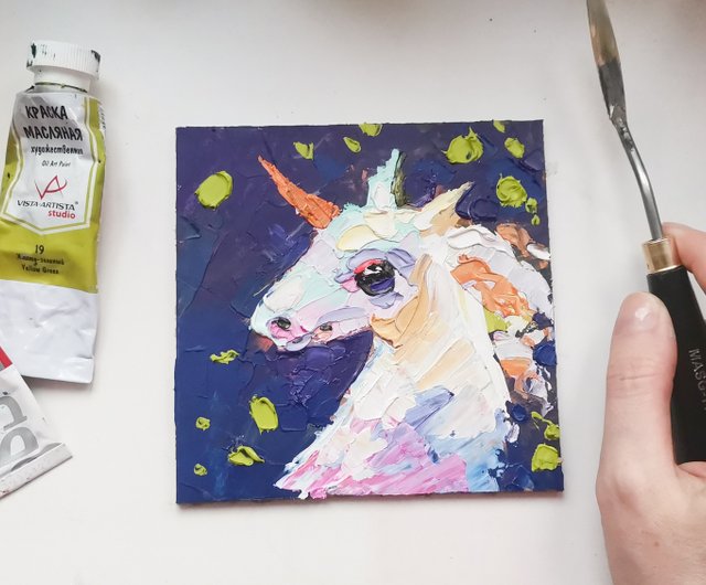 ユニコーン絵画妖精オリジナルアート油絵壁の装飾馬のアート