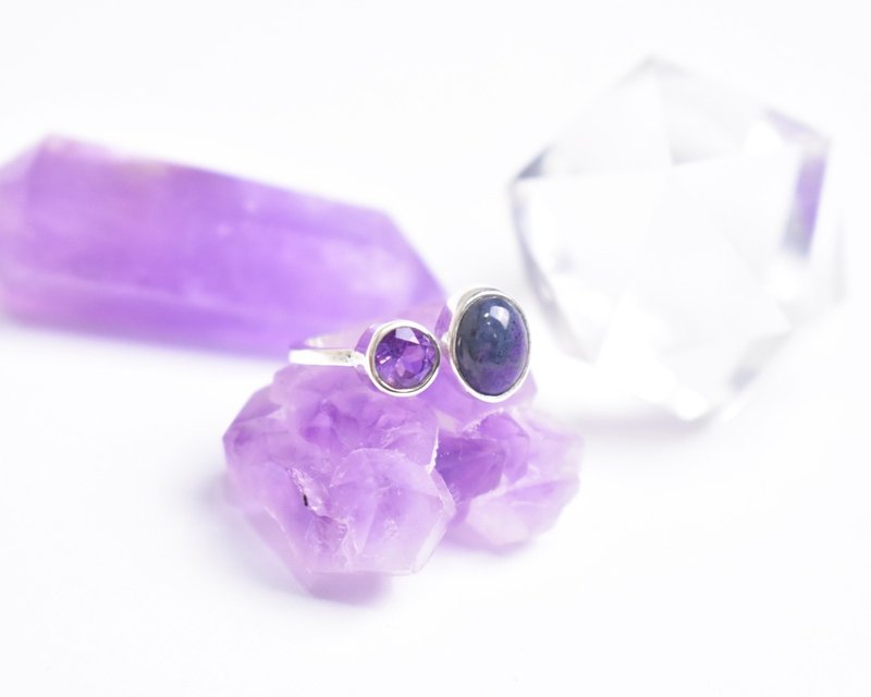 Sugilite and Amethyst Silver Ring silver925 gemstone - 戒指 - 寶石 紫色